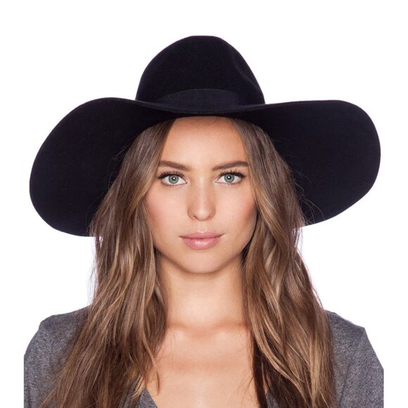 NWT Lack of Color Montana Midnight Muse Wool Felt Fedora Hat Black Wide Brim